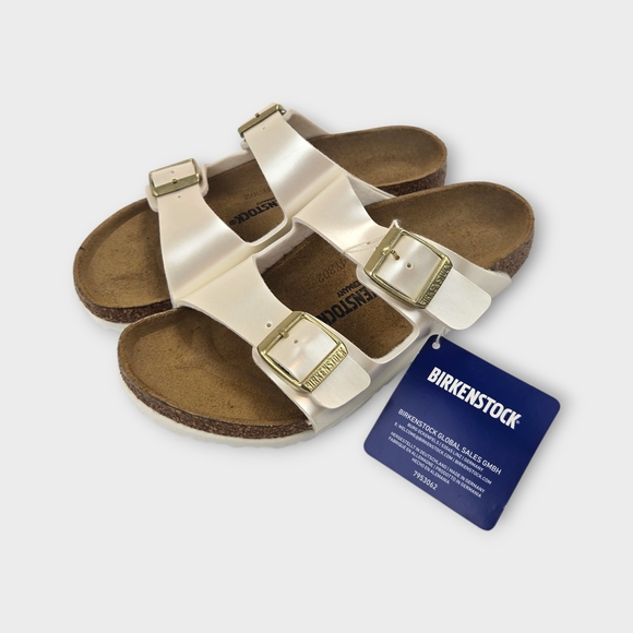 New Birkenstock Arizona Split Birko Flor White Gold Youth Sandals Size US 1 EU32 - Picture 2 of 11